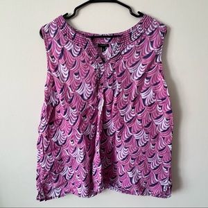 Talbots - Linen Sleeveless Top, Pink/Blue Patterned - Size XL
